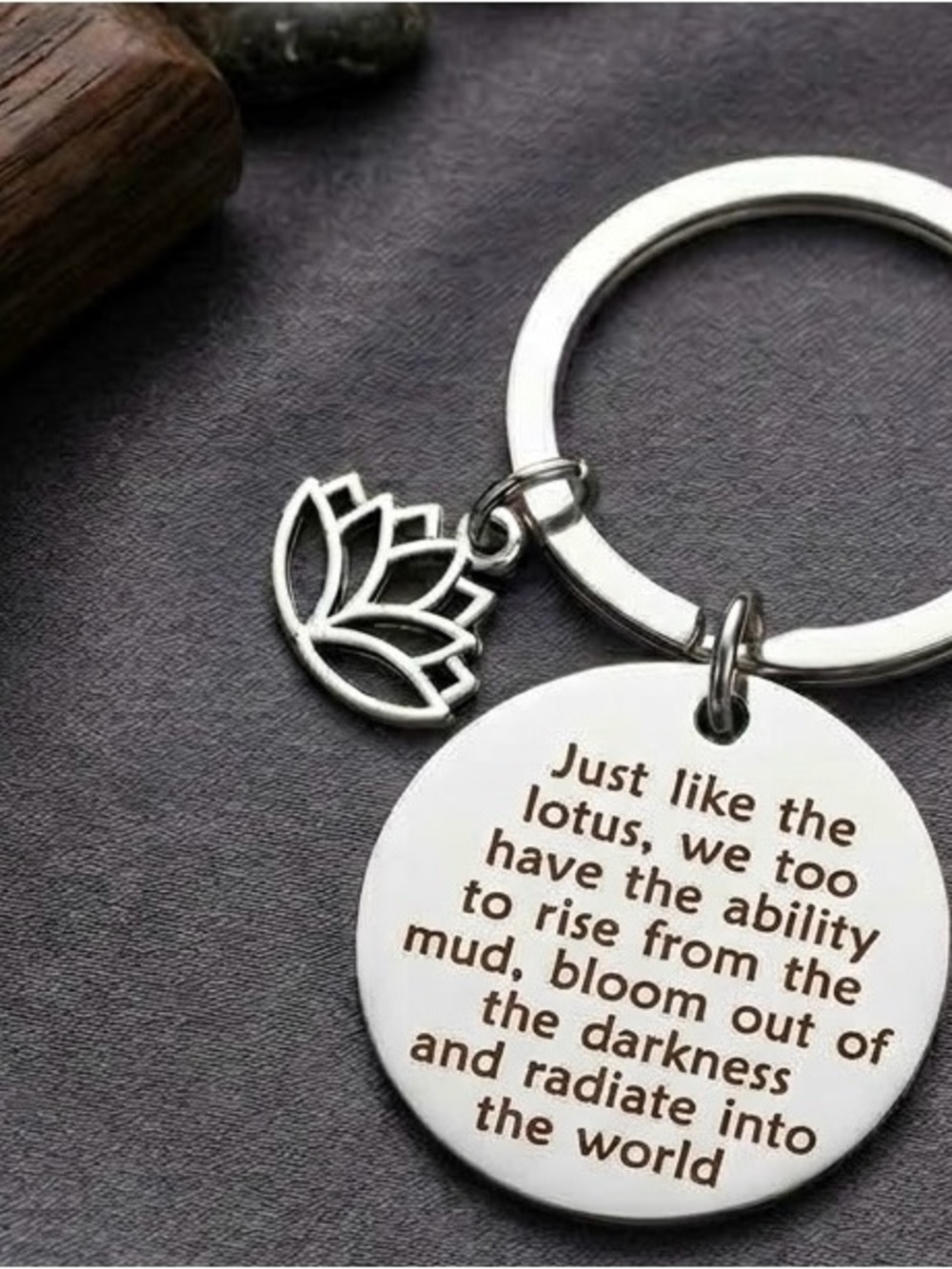 Silver Lotus Flower Inspirational Quote Keychain Motivational Gift